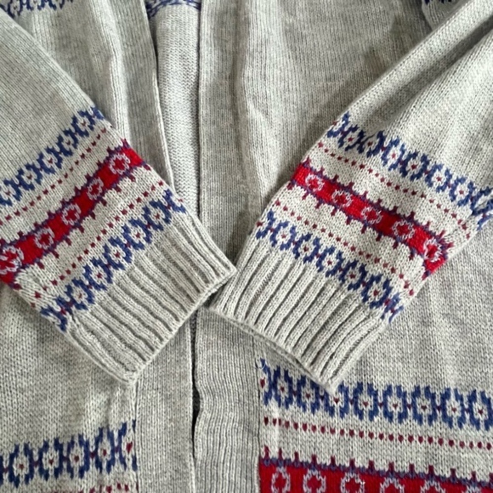 Lane Bryant Open Front Fair Isle Cardigan 14/16 Gray Red Metallic Thick Knit NWT - Picture 12 of 16